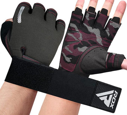RDX Weight Lifting Gloves, Additional Stretchable Long Wrist Support, Full Palm Grip, Men Women Fitness HIIT Workout, Bodybuilding Powerlifting Strength Training Cycling Exercise Home Gym Equipment