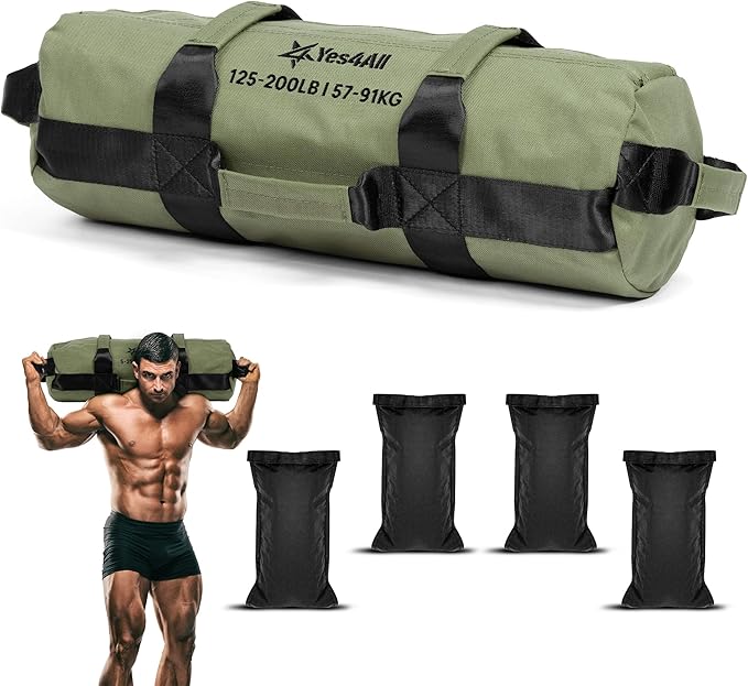 Yes4All Sandbags for Working Out, Adjustable Sand Bags for Weight Training with Handles, Multiple Colors & Sizes 5-200lbs