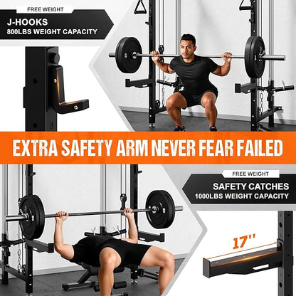 WM3-V4 Folding Squat Rack, Wall Mounted Power Rack with Dual Independent Pulley System, Functional Trainer with 5 Adjustable Function Modes for Space Saving