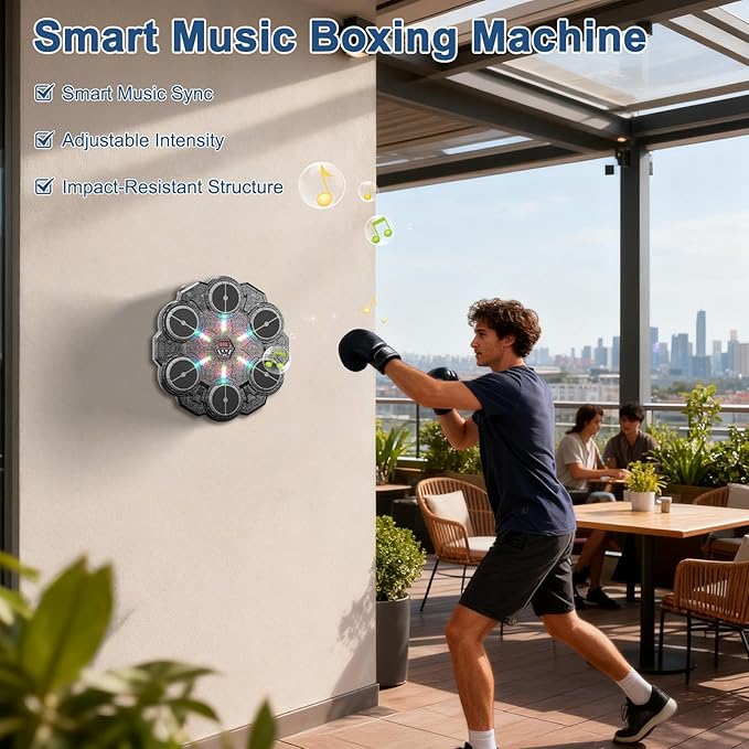 Music Boxing Machine - 9 Speed Wall Mounted Puncher, Rhythm Training Pad, Smart Boxing Traineing Machine with Gloves | Smart Light Reaction Board for Adults Boys Gym Workout Fitness Indoor