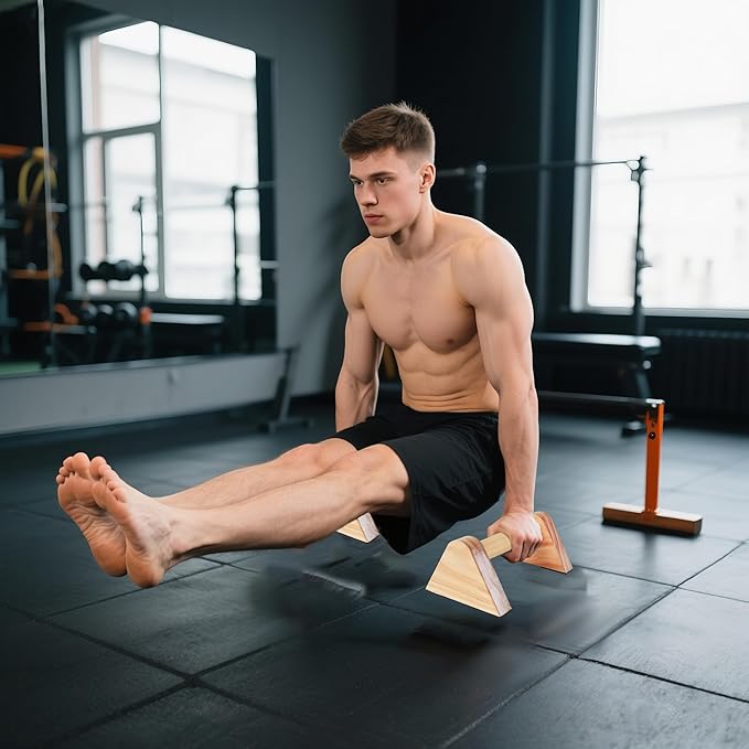 1 Pair Wood Parallettes Bars Pushup Handles for Men - Calisthenics Equipment Push Up Bars, Gymnastics Handstand Training Planche Bar, Handstand Blocks