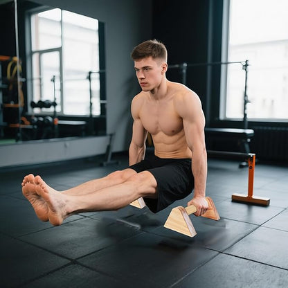 1 Pair Wood Parallettes Bars Pushup Handles for Men - Calisthenics Equipment Push Up Bars, Gymnastics Handstand Training Planche Bar, Handstand Blocks