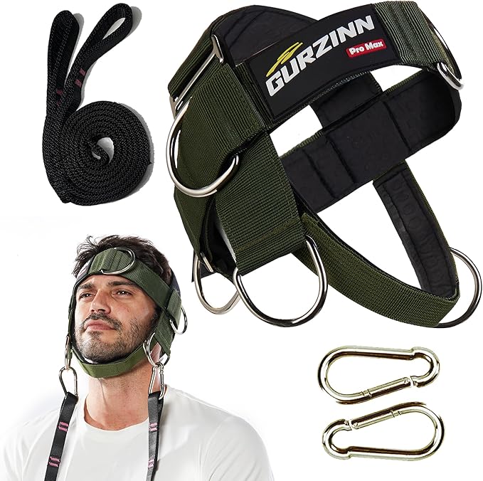 【GurZinn】 Neck Harness Trainer - Adjustable 40" (100cm) Heavy Duty Rope & Neoprene Padding | Improve Neck Strength & Reduce Neck Pain | Gym & Home Use
