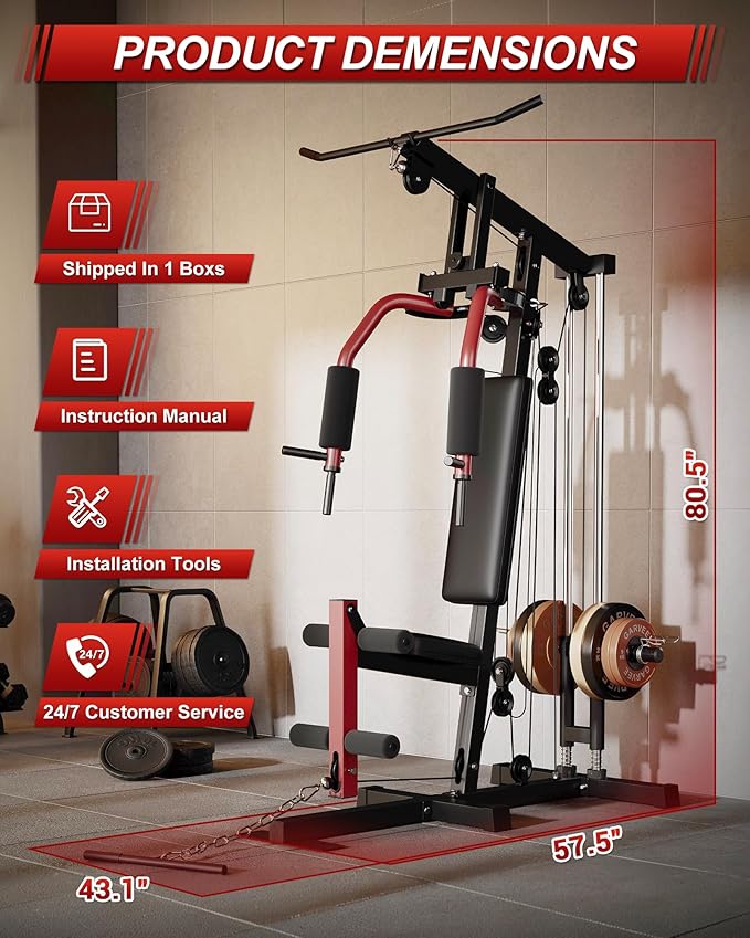 Home Gym Machine, Multifunctional Workout Equipment for Strength Training, Full Body Home Gym with Chest Press, LAT Pulldown, Leg Extension & Cable System