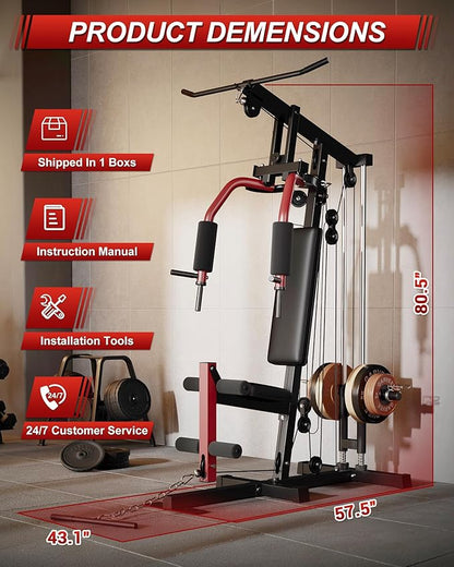 Home Gym Machine, Multifunctional Workout Equipment for Strength Training, Full Body Home Gym with Chest Press, LAT Pulldown, Leg Extension & Cable System
