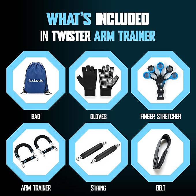Twister Arm Trainer, Adjustable Home Workout Equipment for Men & Women, Home Gym Chest Trainer, Muscle Builder & Strength Training for Arms, with 2 Springer, Finger Stretcher, Gloves