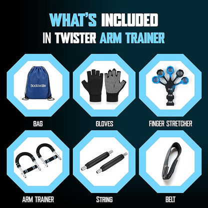 Twister Arm Trainer, Adjustable Home Workout Equipment for Men & Women, Home Gym Chest Trainer, Muscle Builder & Strength Training for Arms, with 2 Springer, Finger Stretcher, Gloves