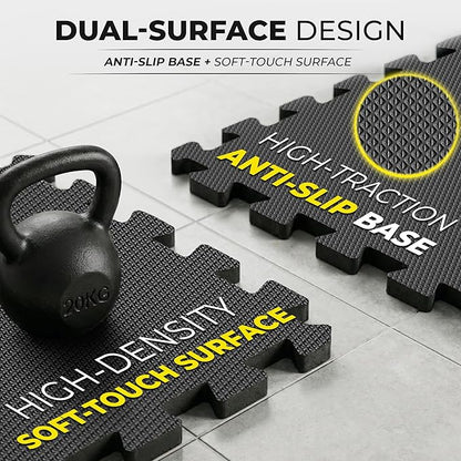 bemaxx Gym Mats Set - 18 pcs EVA Interlocking Foam Floor Tiles (12.6"x12.6"x0.4") 18sqft Protective Gym Flooring Sports Home Workout Exercise Mats Puzzle Garage Fitness Play-Room Pool Treadmill Bike