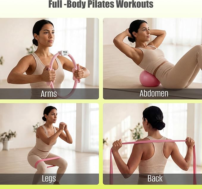 Pilates Kit with Rep Counter Ring for Home Workouts, Includes Pilates Ball, Resistance Bands & Grip Socks, Full Body Workout Set for Women, Beginner-Friendly