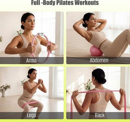 Pilates Kit with Rep Counter Ring for Home Workouts, Includes Pilates Ball, Resistance Bands & Grip Socks, Full Body Workout Set for Women, Beginner-Friendly