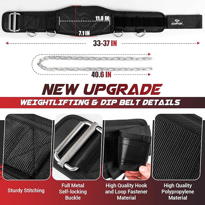 3-in-1 Weighted Pull Up Belt, Weight Lifting Dip Belt with 40.6 IN Chain & Self Locking, Weighted Gym Belt for Pull Up, Squat, Powerlifting & Deadlift, Capacity Up to 350 LBS