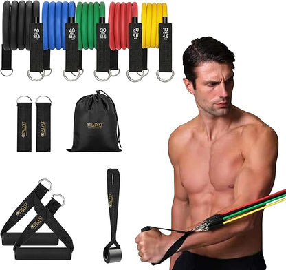 11pcs Resistance Band Set for Home Gym – Heavy Duty Exercise Tube Bands with Handles, Door Anchor & Ankle Straps – Full Body Workout Equipment for Strength Training, Yoga, Pilates, Physical Therapy