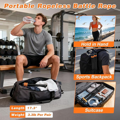 Ropeless Battle Ropes for Home Gym, Portable Cordless with Storage Bag & 8 Adjustable Weight Rings, Heavy Duty Fitness Rope for HIIT, Strength, High Calorie Burn & Low-Impact Cardio for Men & Women