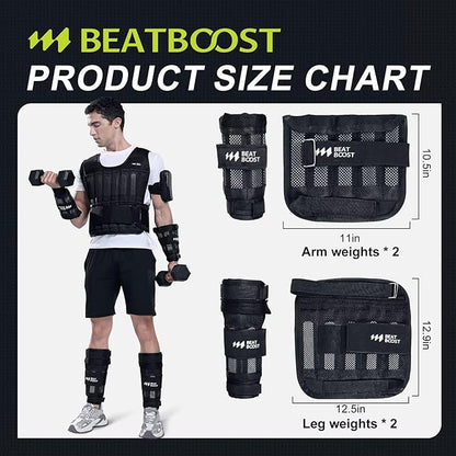 Ankle Wrist Weights 4lb/10lb/15lb/20lb/25lb/30lb BeatBoost Adjustable Leg Arm Weights for Men Walking Pilates Exercise Workout Gym Aerobics