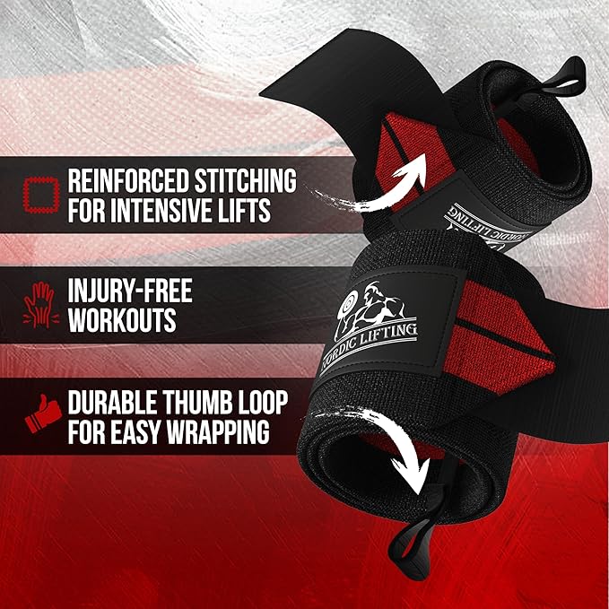 Nordic Lifting Wrist Wraps (1 Pair/2 Wraps) – Lifting Wrist Wraps with Thumb Loop for Weightlifting, Powerlifting & CrossFit – Durable Wrist Support Straps for Men & Women – Gym Essentials for Heavy Lifts