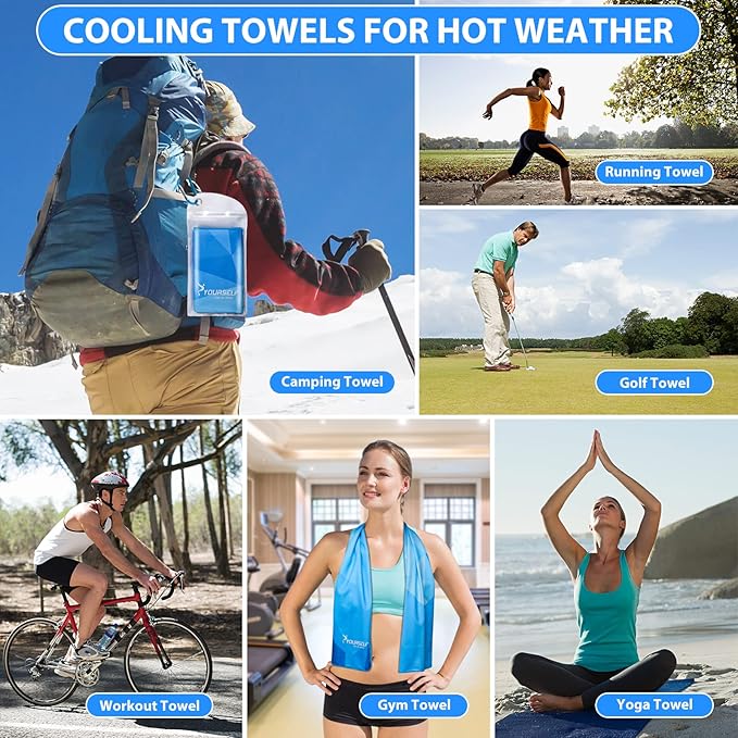 SYOURSELF Cooling Towel, Cooling Towels for Neck,40" x 12"Ice Towel for Instant Cooling Relief, Soft Breathable Chilly Towel, Perfect Yoga, Golf, Sports, Gym, Workout, Athletes Towel (1PC-Gblue)
