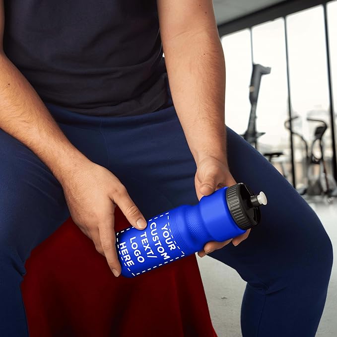 DISCOUNT PROMOS 28 oz. Custom Push Cap Plastic Water Bottles Set of 10/50/100, Personalized Bulk Pack - Perfect for Gym, Hiking, Camping, Outdoor Sports - Reflex Blue
