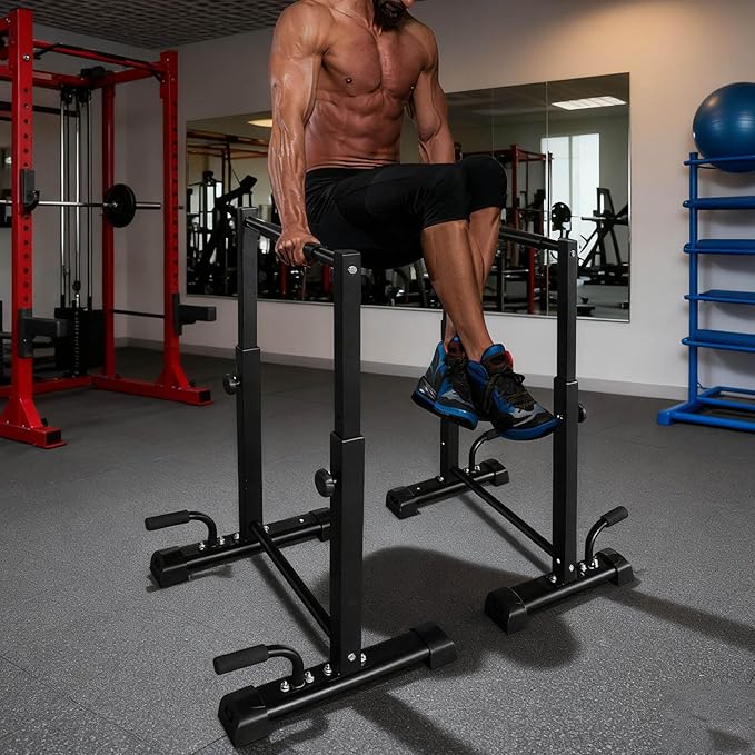 Dip Bar Station Set, 6 Level Adjustable Pull Up Bars, 1200lbs Heavy Duty Parallettes Bars, Dip Station for Full Body Workout Fitness, Push Up Bar Rack for Home Gym Strength Training -