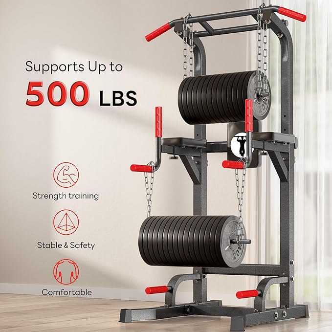 SogesPower Power Tower Pull Up Bar Station Multi-Function Pull Up Bar Stand for Home Gym, Adjustable Height Pull Up Dip Station Dip Bar Strength Training Fitness Equipment,Up to 500LBS