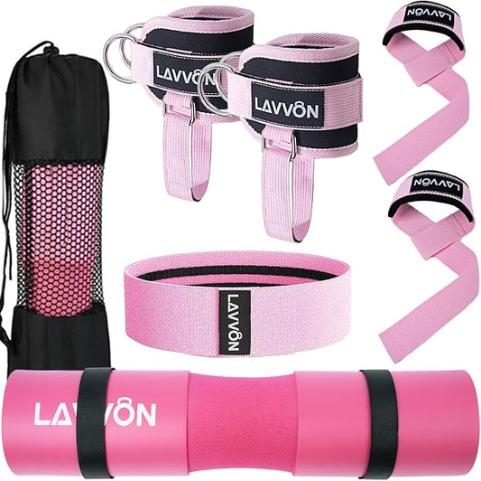 7Pcs-Barbell Pad Set for Hip Thrust - Squat Pad, Bench Press Workout Foam Weight Lifting Bar Cushion,Gym Accessories for Women with Bar Bad,with Gym Ankle Straps,Hip Resistance Bands,Lifting Strap