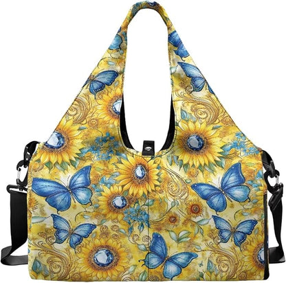 Gym Bag with Yoga Mat Holder Large Tote Bag With Multi Pockets for Women Men Dry Wet Separated Pocket Carryall Yoga Tote Bag for Pilates Travel Workout Office