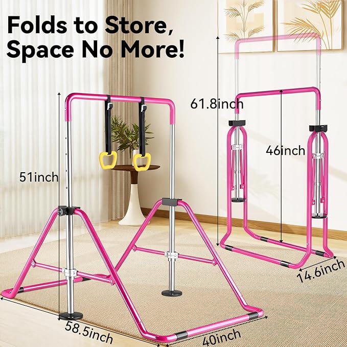 Kids Gymnastics Bar Gymnastic Equipment for Home Adjustable Height Gymnastic Training Bar Gymnastic Stuff for 3-7 Years Old Girls