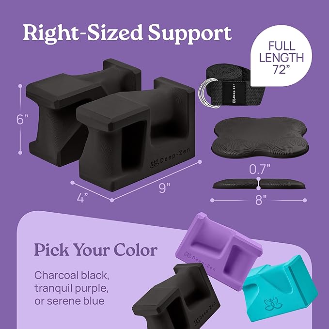 PRO Yoga Blocks | Ergonomic Yoga Block 2 Pack for Wrist Comfort and Support | EVA Foam Exercise Blocks, 2x Knee Pads & Yoga Strap | Pilates Block Set | Bricks to Eliminate Wrist Pain