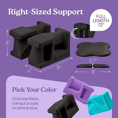 PRO Yoga Blocks | Ergonomic Yoga Block 2 Pack for Wrist Comfort and Support | EVA Foam Exercise Blocks, 2x Knee Pads & Yoga Strap | Pilates Block Set | Bricks to Eliminate Wrist Pain