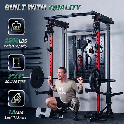 MAJOR FITNESS Drone3 Power Rack, 2500lbs Multi-Function Home Gym Squat Rack with Dual Pulley System, Pull-Up Bar & J-Hooks, Heavy-Duty Steel Frame for Maximum Stability & Strength Training