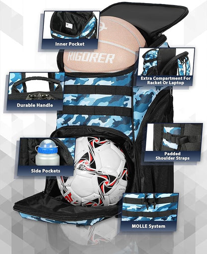 TRAILKICKER Basketball Bag Backpack with Ball Holder Multi-Sport Backpack for Soccer Volleyball Football Baseball Helmet