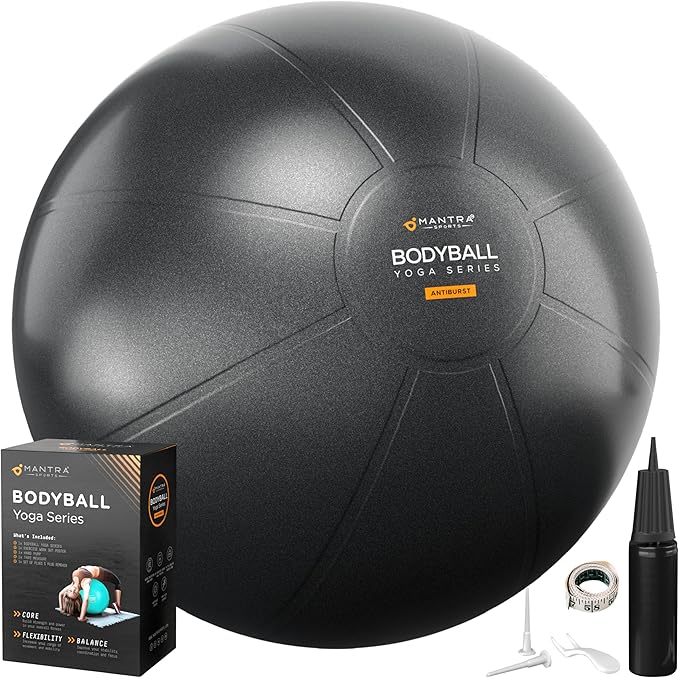 MANTRA SPORTS Exercise Ball – Yoga Ball for Pilates & Fitness - Birthing for Pregnancy, Stability, Core, Balance, Therapy for Physical Rehab, Workout for Home Gym & Office Chair, Fast Pump Included