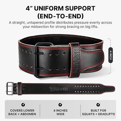 DMoose Fitness Weight Lifting Belt for Lower Back Support - 5mm Thick Genuine Leather Gym Belt for Squats, Deadlifts & Powerlifting - Double Prong Buckle with 10 Holes Adjustability for Men & Women