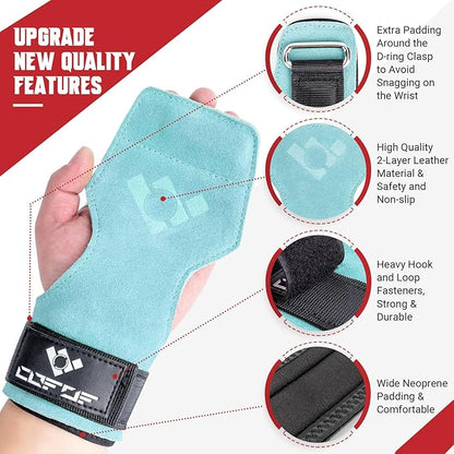 COFOF Weight Lifting Wrist Strap, Double Layer Leather Wrist Strap for Deadlift and Powerlifting, Adjustable Neoprene Padded Gym Workout Lifting Hooks (Pair)