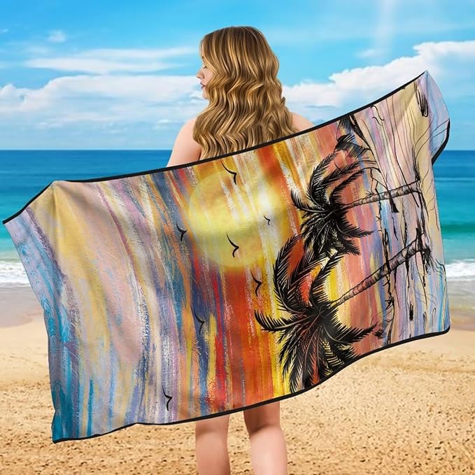 Bulopur Washable Seat Covers for Cars Tropical Palm Tree Sunset Sweat Towel Car Seat Cover for Gym Running Athletes Breathable Automotive Interior Protection