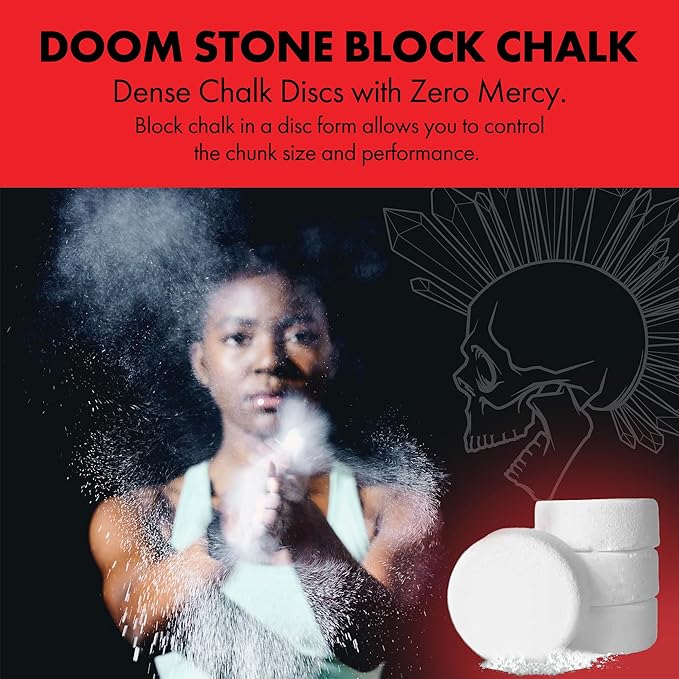 Death Grip Doom Stone Chalk Discs – 4 x 60g Gym Chalk Blocks – 100% Pure Magnesium Carbonate for Rock Climbing, Bouldering, Weightlifting, Gymnastics & Training