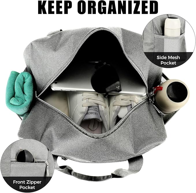 14 inch Small Gym Bag for Men & Women, Mini Duffle Bag for Travel Sports, Lightweight Carry On Duffel Bag, Grey