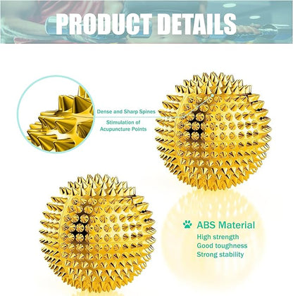 Spiky Massage Ball, Magnetic Balls, Hand Massage Ball Gold Ball 1 Pair, Hand Acupuncture Ball Massage for Adult and Kid, Hand Exercise Squeeze Balls for Pain Pressure and Stress Relief