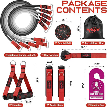 WALITO Resistance Bands Set - Exercise Bands with Handles, Door Anchor, Legs Ankle Straps, for Heavy Resistance Training, Physical Therapy, Muscle Training, Yoga, Home Workouts, Gym
