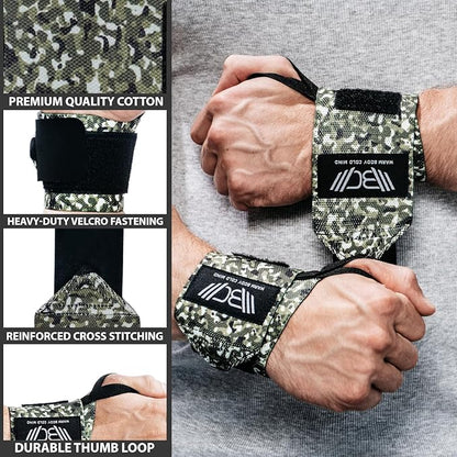 WARM BODY COLD MIND - Weightlifting Wrist Wraps for Cross Training, Powerlifting, Deadlift, Gym, Workout, Exercises & Fitness, Heavy-Duty Wrist Support, Thumb Loop