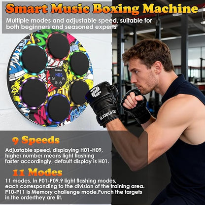 Music Boxing Machine with Gloves - Wall Mounted Punching Trainer for Adults & Kids, 9-Speed Punch Game, Wall Boxing Punching pad, 2025 Upgrade Gifts for Boys Age 6+