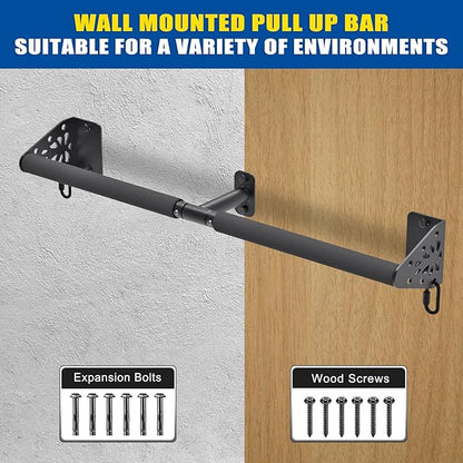 Kipika Wall Mounted Pull Up Bar - Heavy Duty 450 LB Capacity Doorway Chin Up Bar for Home Gym, Sturdy Steel Construction with Resistance Band Hooks | Hanging Exercise Bar for Full Body Workout