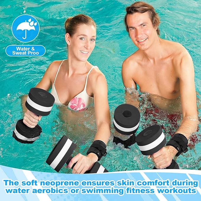 Water Aerobics Set, 4 Piece Pool Exercise Kit (2 Aqua Dumbbells + 2 Ankle/wrist Weights), EVA Foam, Low-impact Workout