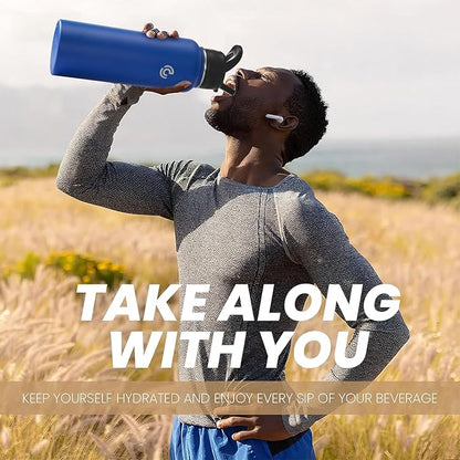 COKTIK 40oz Sports Water Bottle, Stainless Steel Water Bottle for Insulated, Reusable Travel Bottle, With Straw, With Handle Grip for Easy Carrying, Suitable for Cycling, Outdoor Vacations(Cobalt)