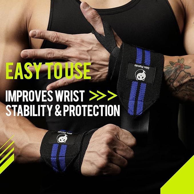 Slim Panda Wrist Wraps for Powerlifting & Weightlifting - Adjustable 18" Straps with Thumb Loops | Heavy Duty Wrist Support for Deadlift, Bench Press, Squats, 1 Pair