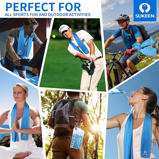 Sukeen Cooling Towels for Neck and Face, 4 Pack Cooling Towels for hot Weather (40"x12"), Cooling Rags for Yoga, Sport, Running, Workout,Gym, Camping, Fitness, Workout & More