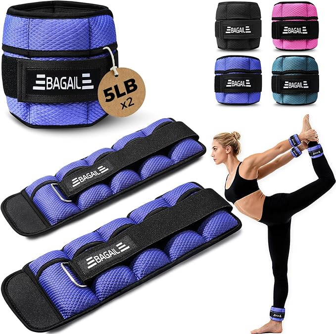 BAGAIL Ankle Wrist Weights for Women & Men, One Pair of 1/2/4/6/8/10 LBS Wearable Leg Arm Weights with Sleek Design & Secure Fit for Walking, Running, Pilates, Home Fitness & Physical Therapy