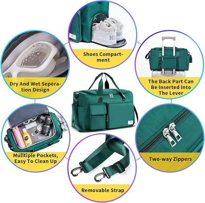 FIORETTO Women's Gym Duffle Bag with Shoes Compartment, 30L Capacity, Ideal for Travel, Gym, Sports, Duffel, Weekender