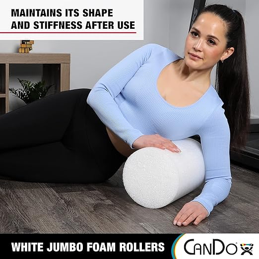 CanDo Jumbo White PE Foam Rollers for Exercise, Fitness, Muscle Restoration, Massage Therapy, Sport Recovery and Physical Therapy for Home, Clinics, Professional Therapy 8" x 12"