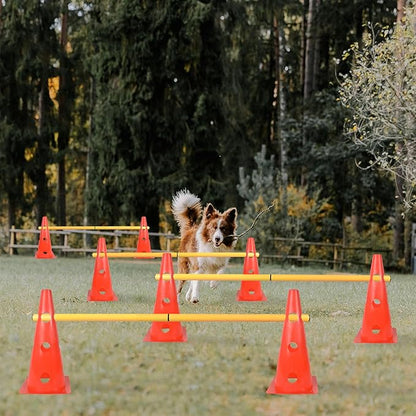 TNZMART Dog Agility Hurdle Cones Pet Jump Training Set Dog Agility Course Backyard Set Adjustable Obstacle Training Set (Orange, 6 Sets)