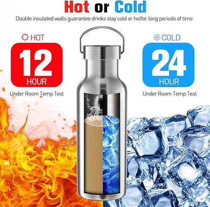 10 Pack Reusable Stainless Steel Water Bottle Bulk Double Wall Insulated Sports Water Bottle with Handle and Vacuum Seal Leakproof Lid for Sports Cyclists Hiking Gym Camping Gift(Silver,17 oz)
